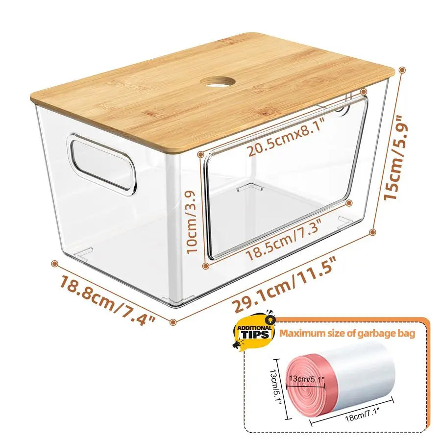 XMSJ Stackable Trash Bag Holder With Bamboo Lid Dispenser
