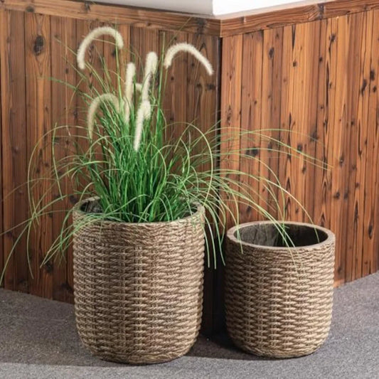 SHXI Concrete Planter Set 2 Outdoor Pots With Drain Holes