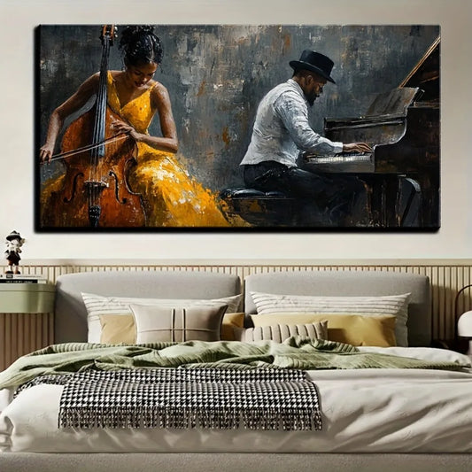 Modern Jazz Bass Canvas Mural With Pine Wood Frame