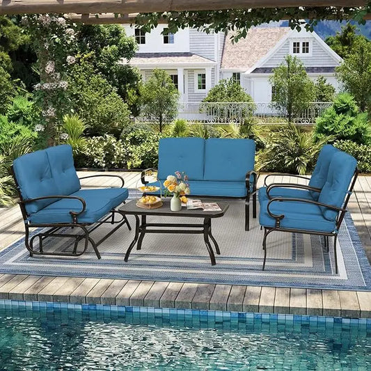 5 Piece Outdoor Metal Furniture Set Wrought Iron Glider