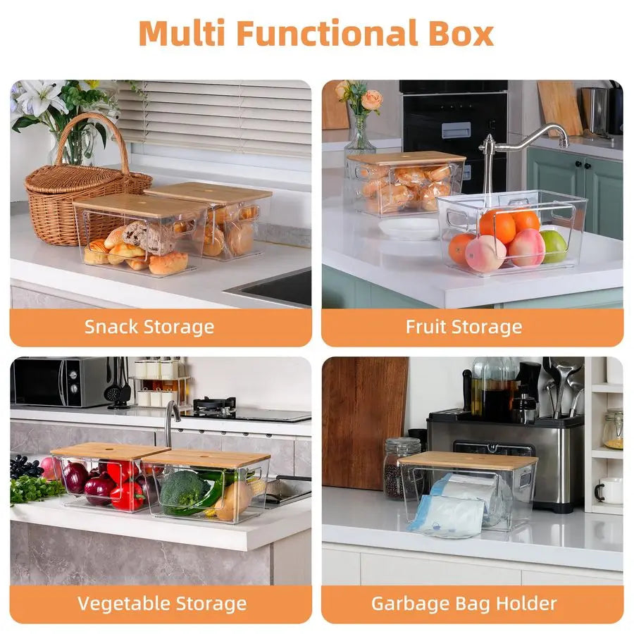 XMSJ Stackable Trash Bag Holder With Bamboo Lid Dispenser