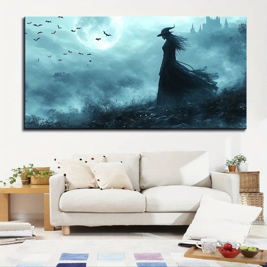 Halloween Canvas Wall Art in Pine Wood Frame Decor