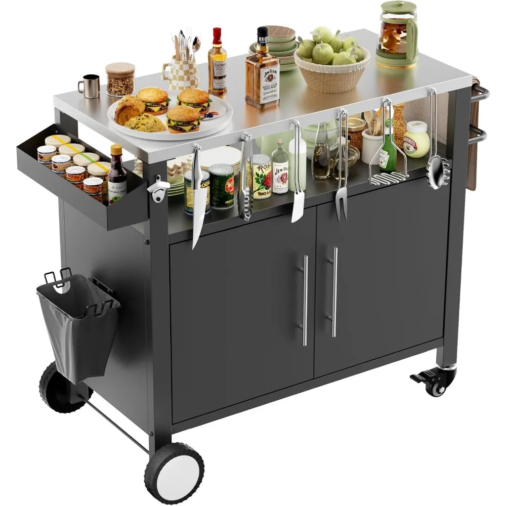 DAFIFY Outdoor Grill Cart With Storage And Hooks Stainless Steel