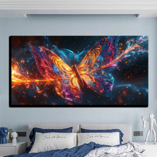 Modern American Butterfly Canvas Wall Art With Pine Frame