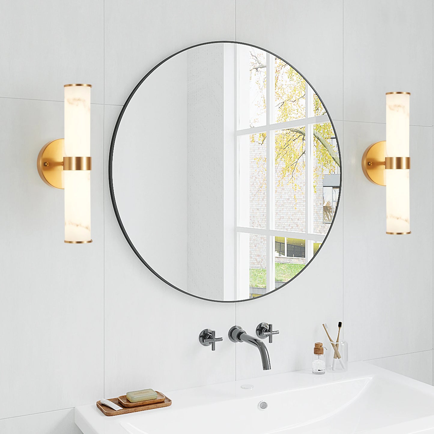 ARLGSITE Resin Marble Texture Wall Light Set of 2 Fixtures