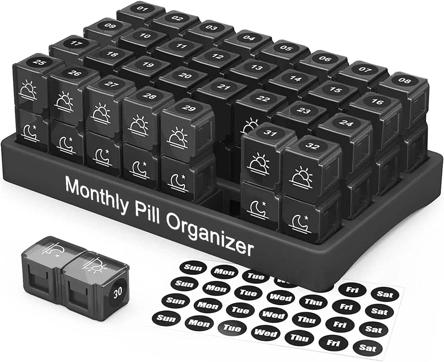 Monthly Pill Case Travel Dispenser 32 Slot 31 Day Pill Box Organizer