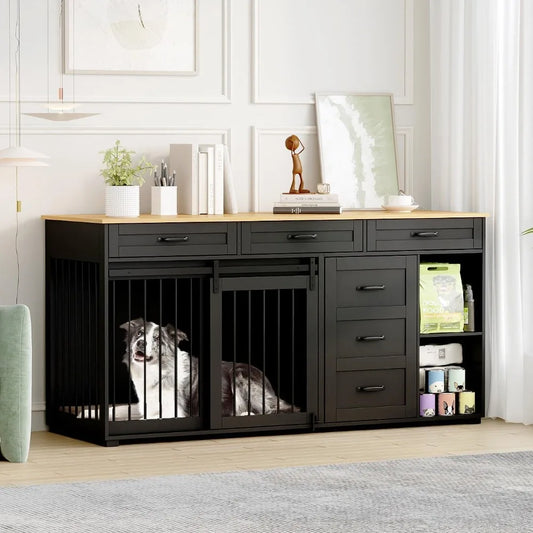 Heavy Duty Dog Crate Furniture With Indoor Storage Shelves