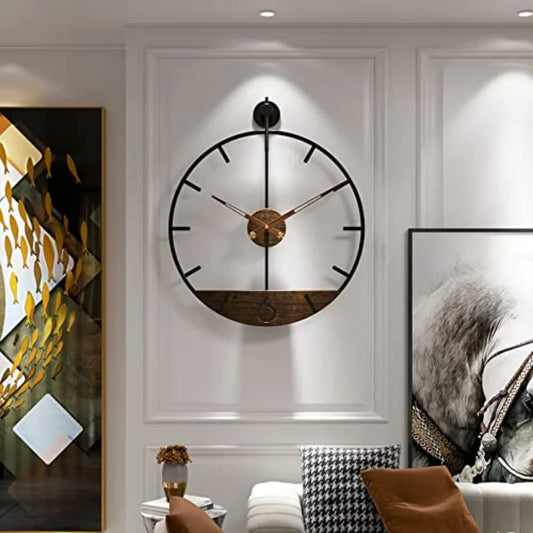 Modern Wood Walnut Dial Wall Clock Silent Metal Frame