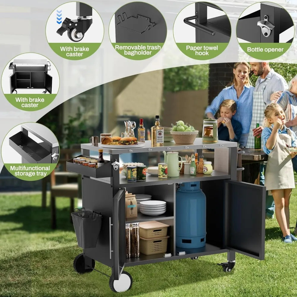 DAFIFY Outdoor Grill Cart With Storage And Hooks Stainless Steel