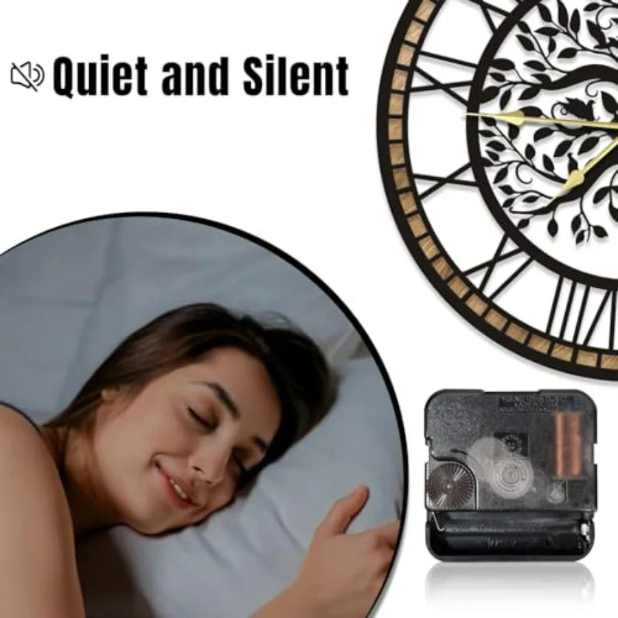 Tree of Life Wall Clock Silent Non Ticking Living Room Decor