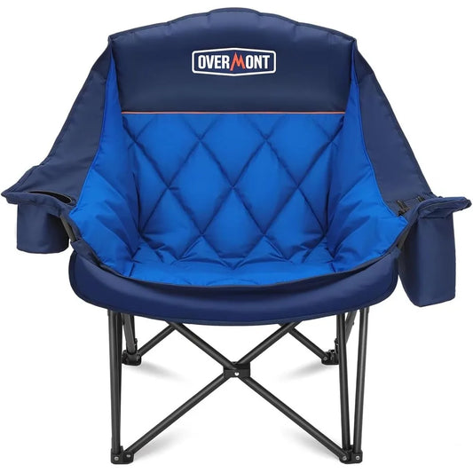 Heavy Duty Padded Folding Camping Chair With Side Pocket Cup Holder Cooling Bag