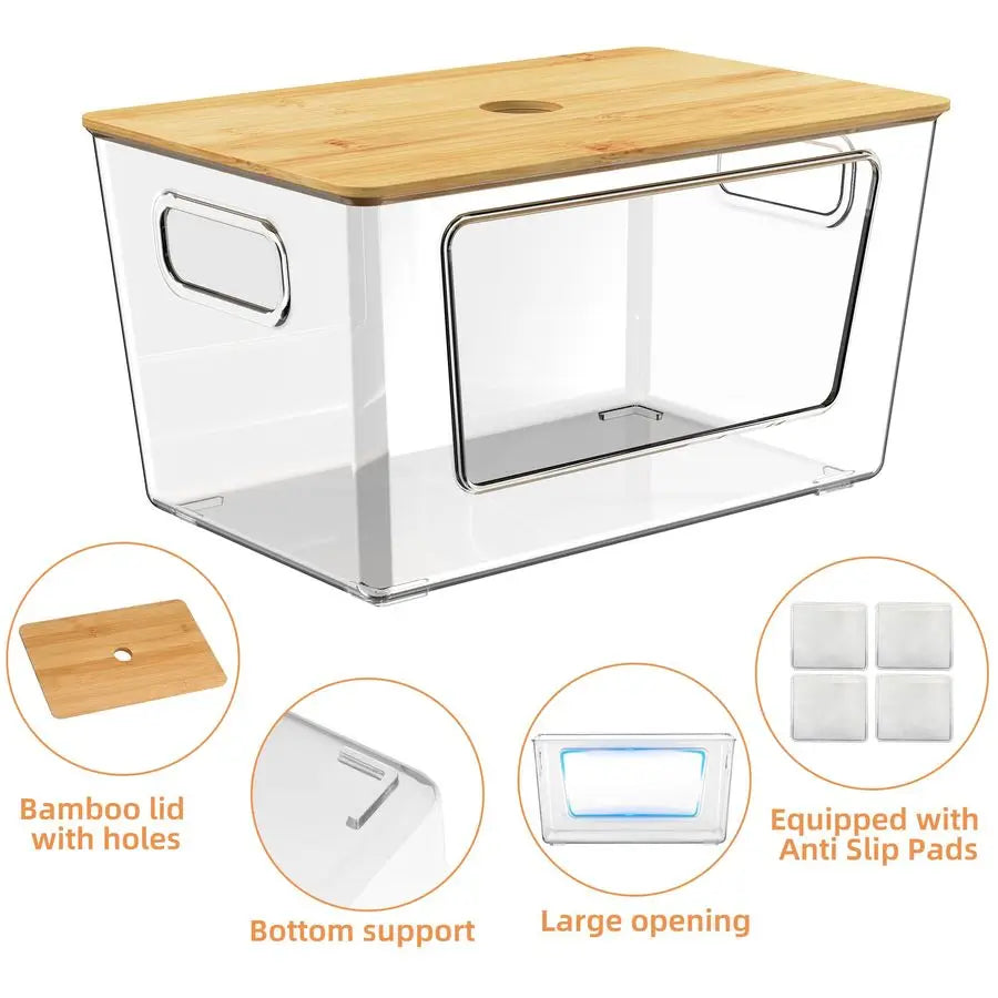 XMSJ Stackable Trash Bag Holder With Bamboo Lid Dispenser