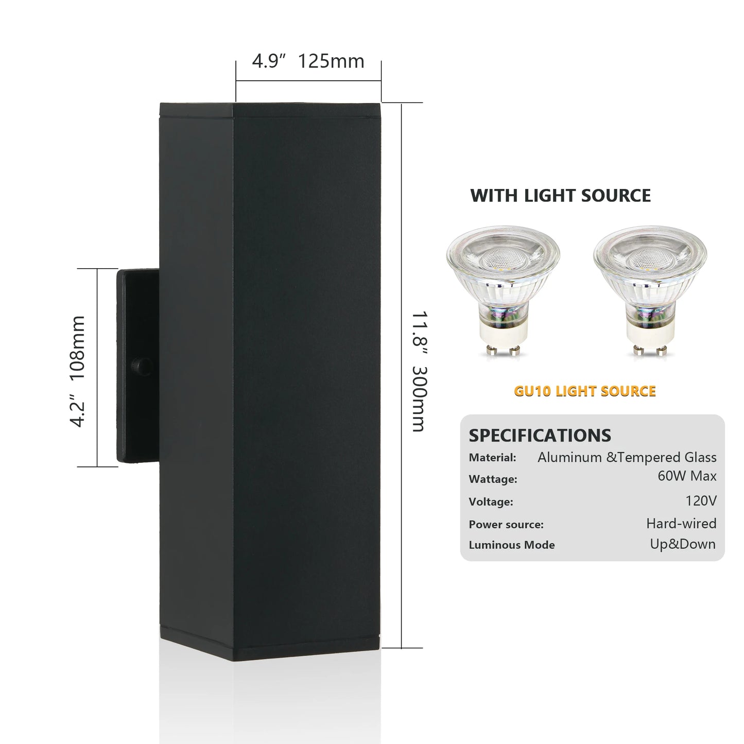 ARLGSITE 2-Pack Outdoor Up and Down GU10 Wall Light