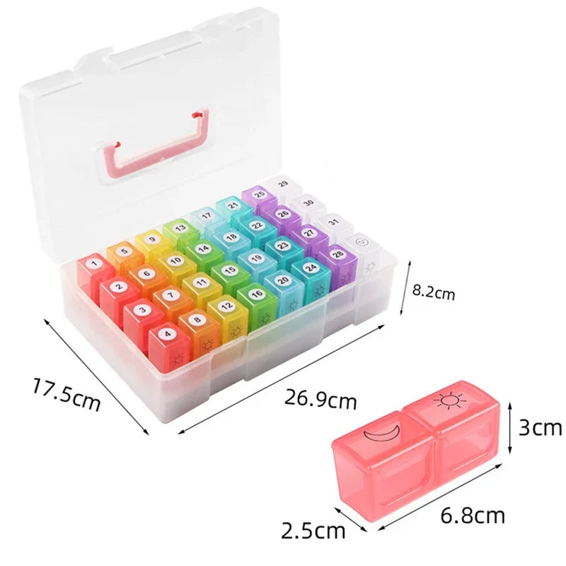 Monthly Pill Case Travel Dispenser 32 Slot 31 Day Pill Box Organizer