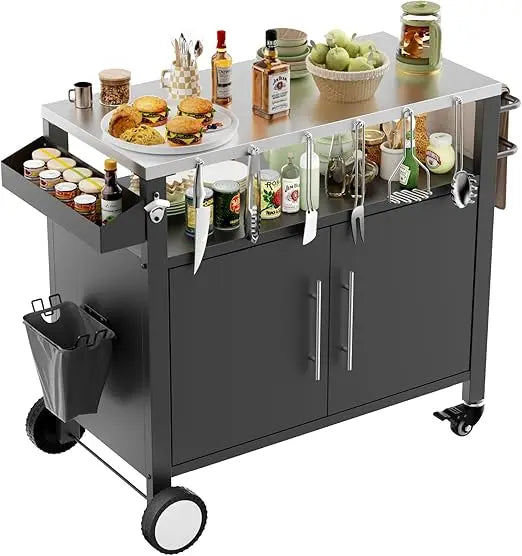 DAFIFY Outdoor Grill Cart With Storage And Hooks Stainless Steel