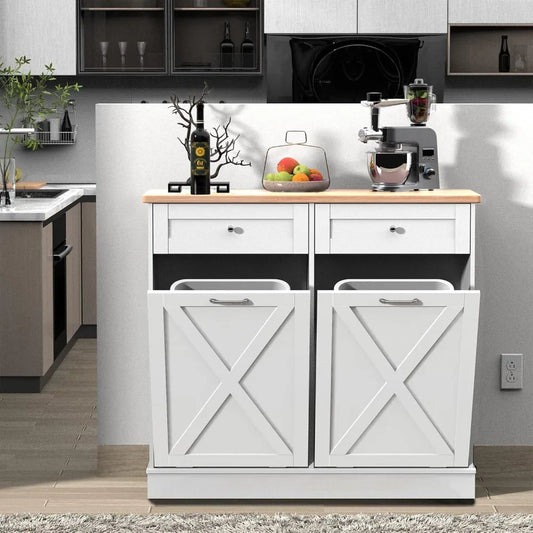 Double Tilt Out Trash Cabinet and Recycling Cabinet Hideaway Drawer