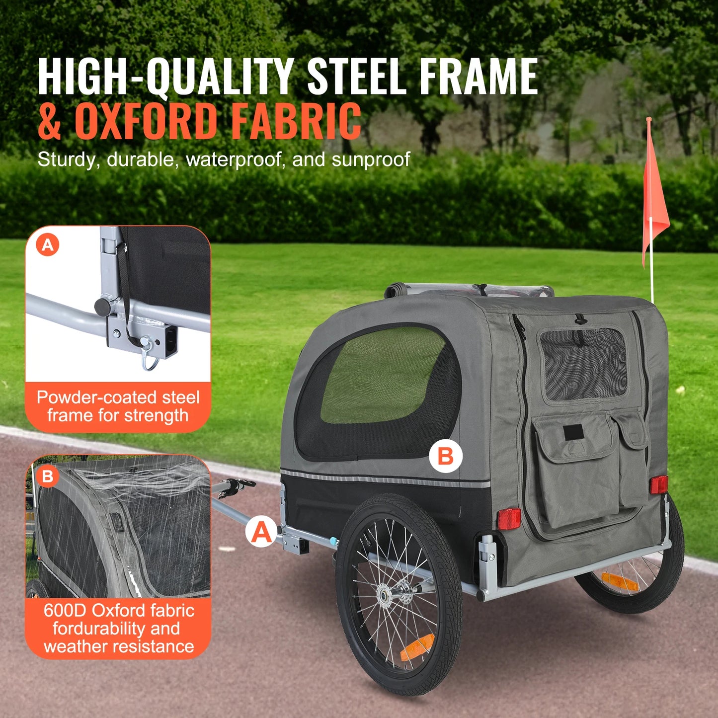 Dog Bike Trailer Pet Cart For Bicycle Carrier With Reflectors