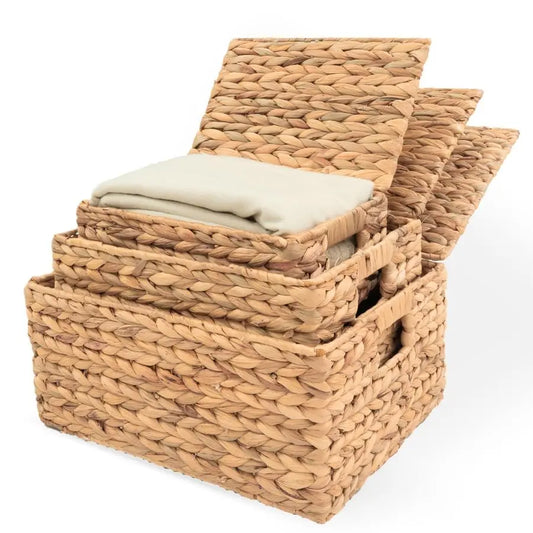 Wicker Storage Basket With Lid For Home Organization