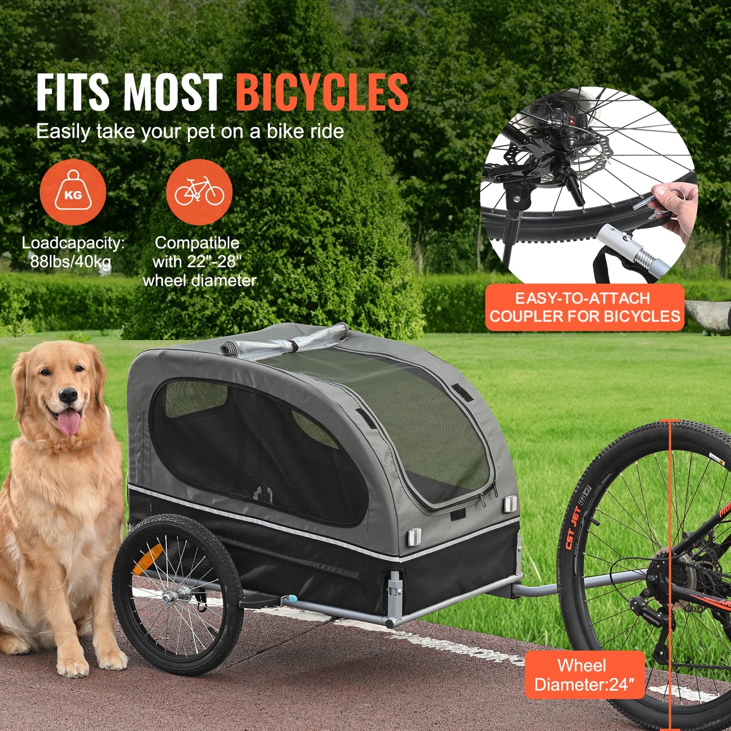 Dog Bike Trailer Pet Cart For Bicycle Carrier With Reflectors