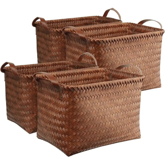 Handwoven Bamboo Storage Baskets For Laundry And Shelves