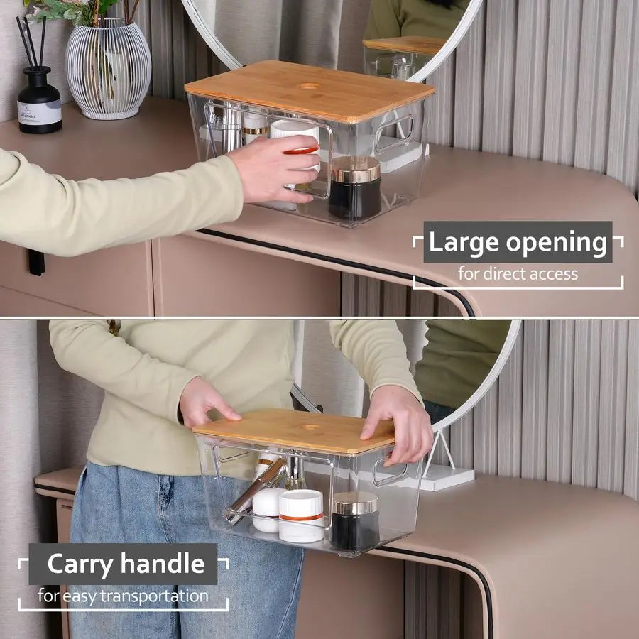 XMSJ Stackable Trash Bag Holder With Bamboo Lid Dispenser