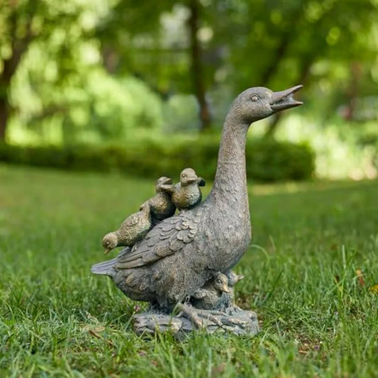 Duck Family Garden Statue Hand Painted Resin Outdoor Decor