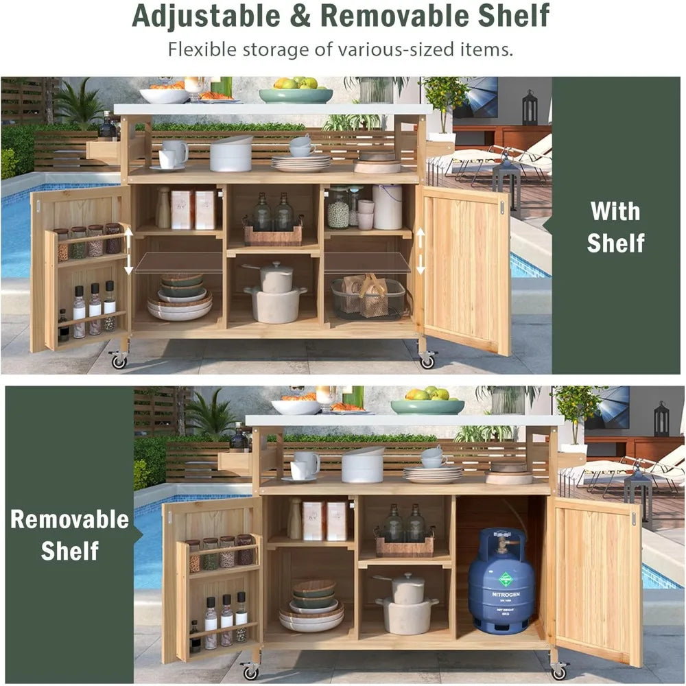 DAFIFY Grill Cart With Stainless Steel Tabletop Locking Outdoor Storage