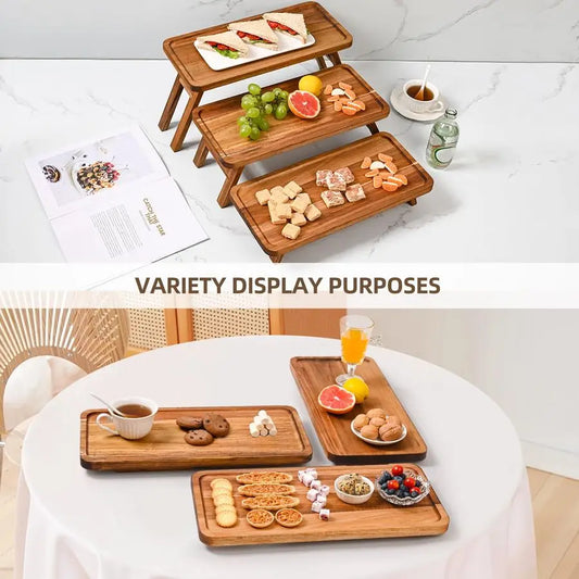 Acacia Wood 3 Tier Serving Tray Stand Foldable Charcuterie Display