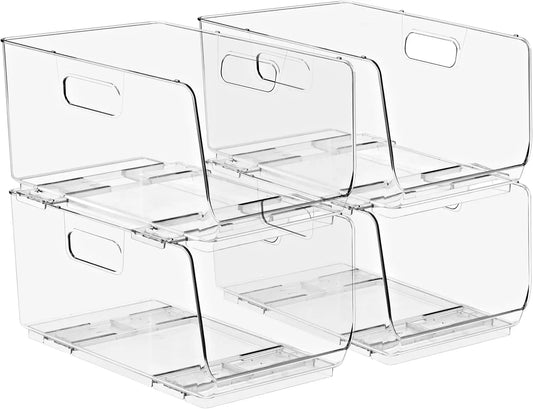 Clear Open Front Stackable Acrylic Storage Bins 4 Pack Kitchen Pantry