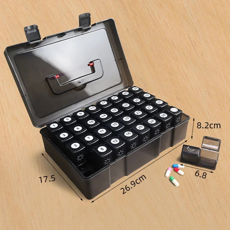 Monthly Pill Case Travel Dispenser 32 Slot 31 Day Pill Box Organizer