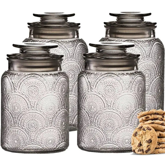 LE39RAZE39 Vintage Glass Canister Set With Airtight Lids For Kitchen Storage