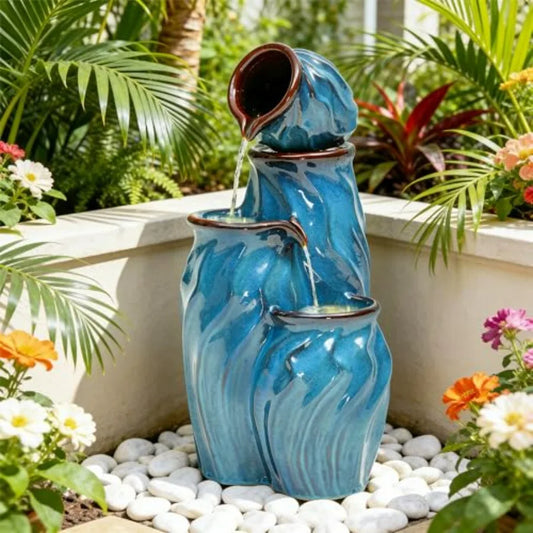 Outdoor Ceramic 4 Tier Water Fountain for Garden Patio Decor
