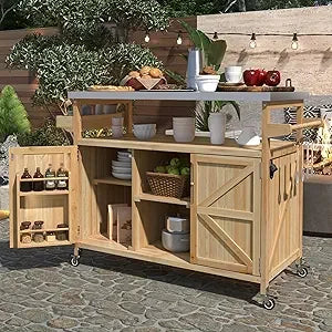 DAFIFY Grill Cart With Stainless Steel Tabletop Locking Outdoor Storage