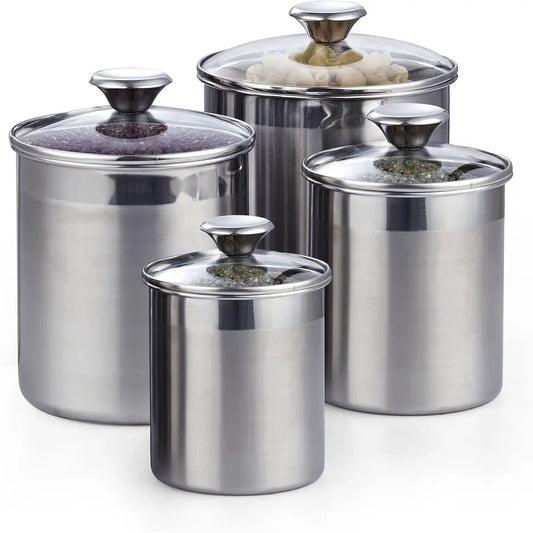 Stainless Steel Food Jar Canister Set 4 Piece Airtight Containers
