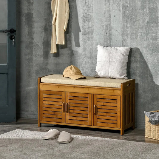 Shoe Storage Bench With Bamboo Entryway Cabinet And Hidden Compartment