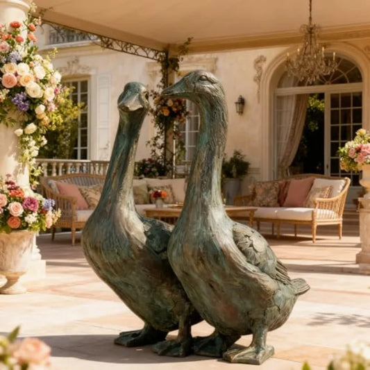 SHXI Porch Goose Statue Set Resin Outdoor Garden Decor Pair Lawn Sculptures