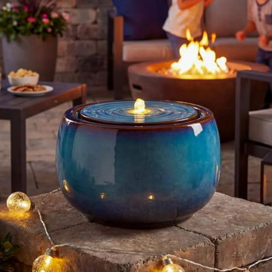 Outdoor Ceramic Water Fountain With LED Light Bubbler