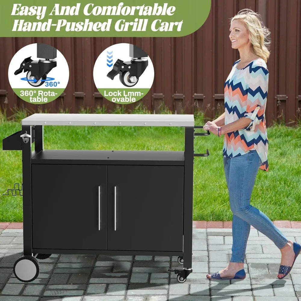 DAFIFY Outdoor Grill Cart With Storage And Hooks Stainless Steel