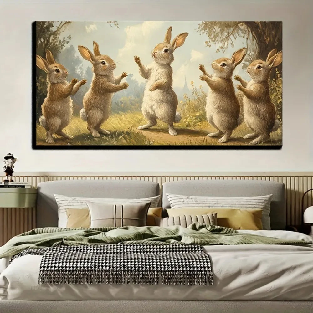Rabbit Canvas Painting in Wooden Frame Wall Art Home Decor