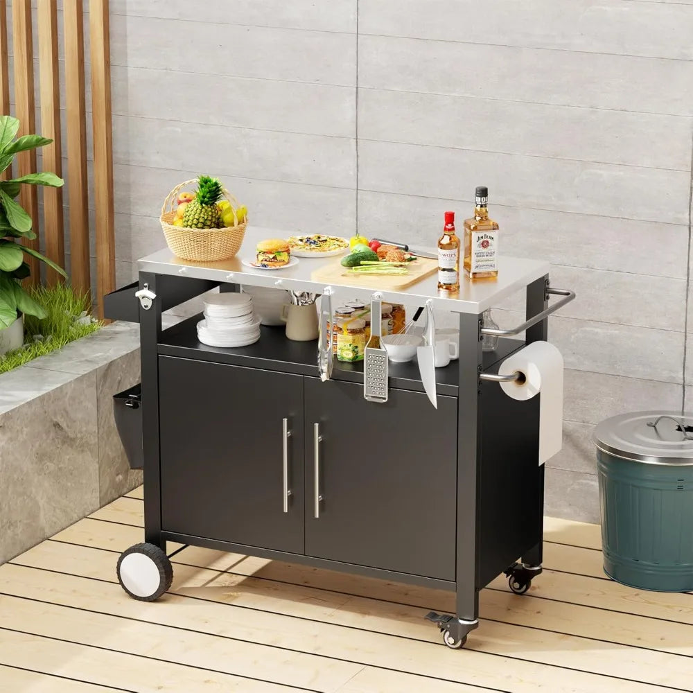 DAFIFY Outdoor Grill Cart With Storage And Hooks Stainless Steel