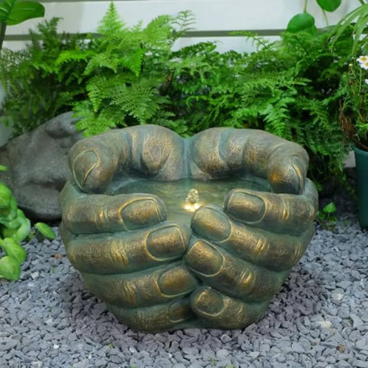 Outdoor Zen Water Fountain With LED Resin Buddha Hand