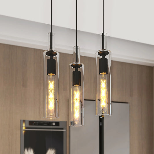 ARLGSITE 3 Pack Pendant Lights Kitchen Island Clear Cylinder Glass