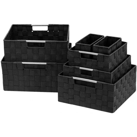 NONECN Handwoven Mesh Storage Basket Set For Shelves Linen Closet