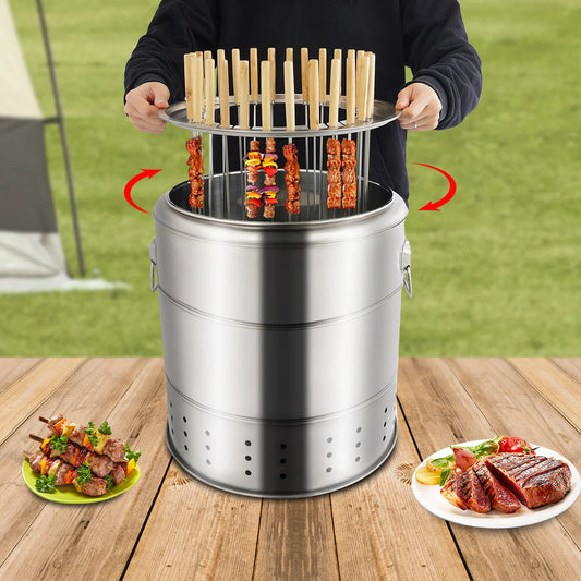 Bymaocar 201 Stainless Steel Charcoal Grill Portable Barrel Barbecue