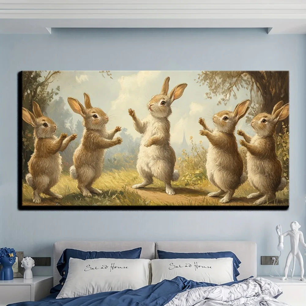 Rabbit Canvas Painting in Wooden Frame Wall Art Home Decor