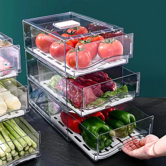 Stackable Fridge Drawer Organizer Bins For Food Storage