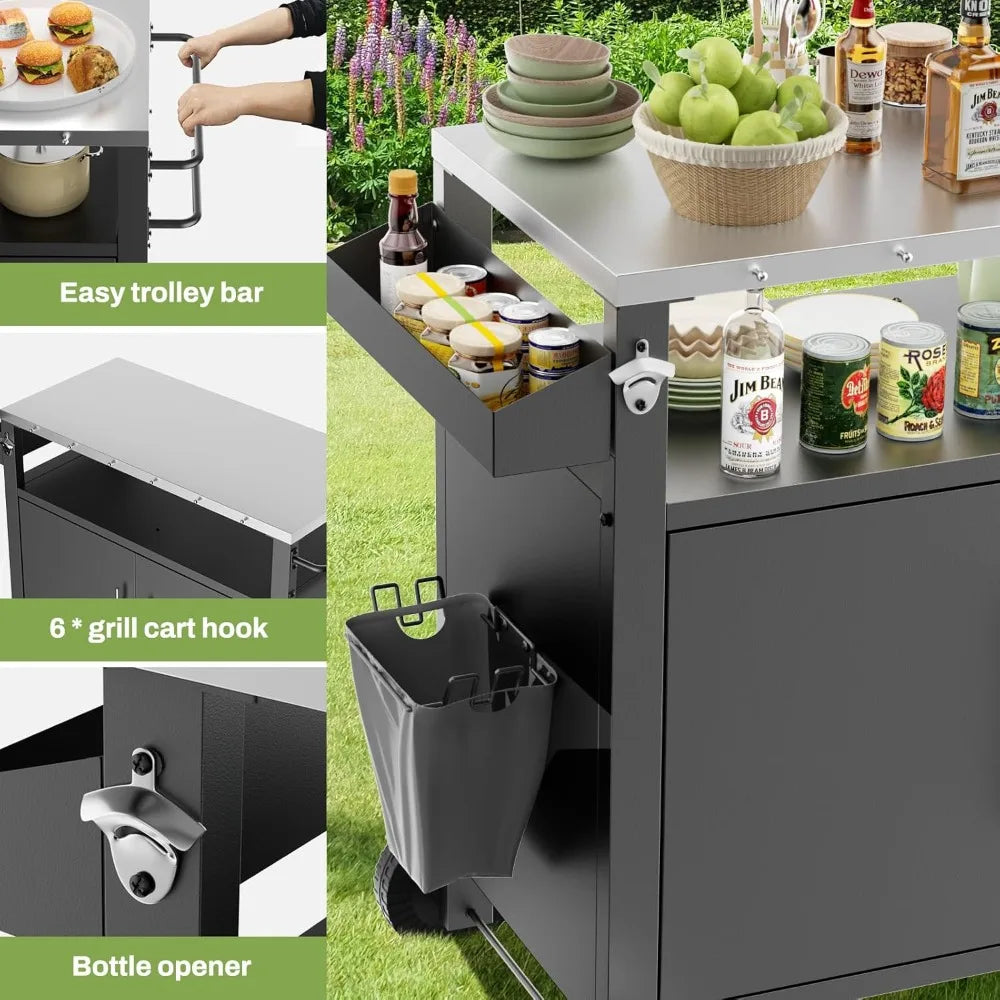 DAFIFY Outdoor Grill Cart With Storage And Hooks Stainless Steel