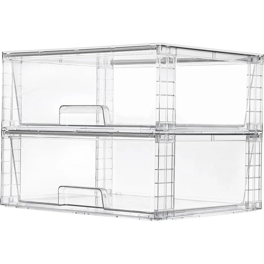 NONECN 2 Pack Large Stackable Storage Drawers Clear Acrylic Organizers