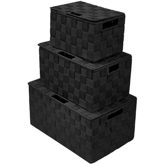 Woven Storage Baskets With Lids For Closet Set Of 3