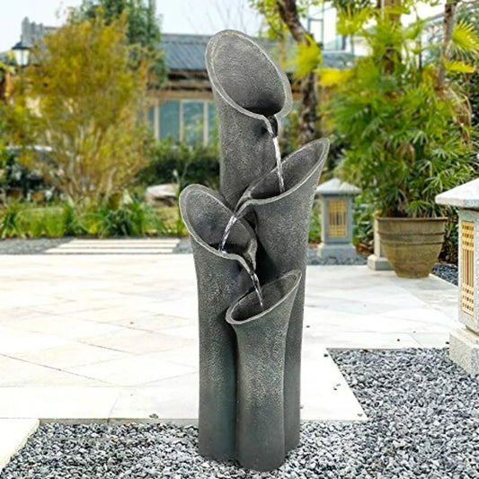 Faux Stone LED Floor Fountain 4 Tier Outdoor Water Feature